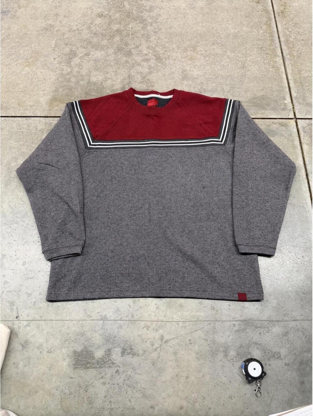 vintage red and grey heavyweight striped shirt size large